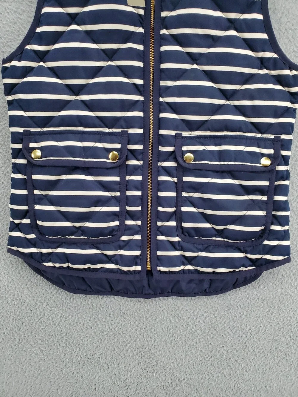 J Crew Excursion Quilted Vest Womens XS Navy Stripe Down Puffer NWT